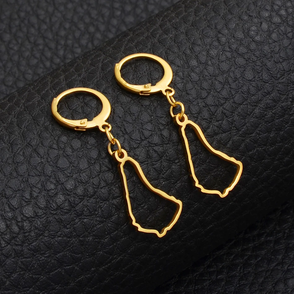 

Anniyo Barbados Island Map and Flag Symbol Earrings Gold Color Caribbean Sea Jewelry Gifts #119121