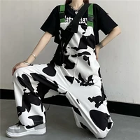 harajuku streetwear loose jumpsuits cow pattern women casual cartoon overall pantsfashion cow print one piece outfit women