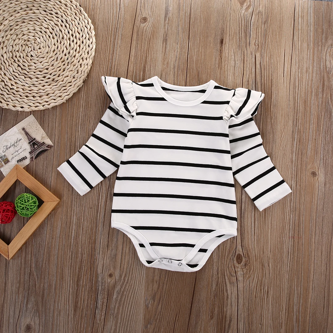 

Pudcoco New Autumn Clothes Newborn Baby Boy Girl Cotton Bodysuit Stripe Fly Sleeve Romper Long Sleeve Bodysuit