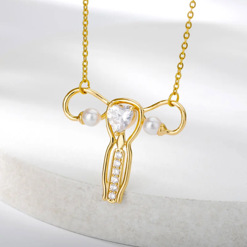 

Zircon Imitation Pearl Uterus Necklaces For Women Stainless Steel Clavicle Chain Choker Necklace Fashion Jewelry Gift 2021
