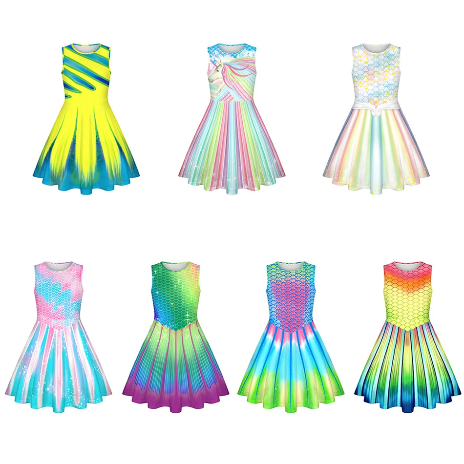 

Summer Fashion Scale Rainbow Color Dresses for Girls 2021 New Sleeveless Lovely Princess Dress Children's Casual Party Wear