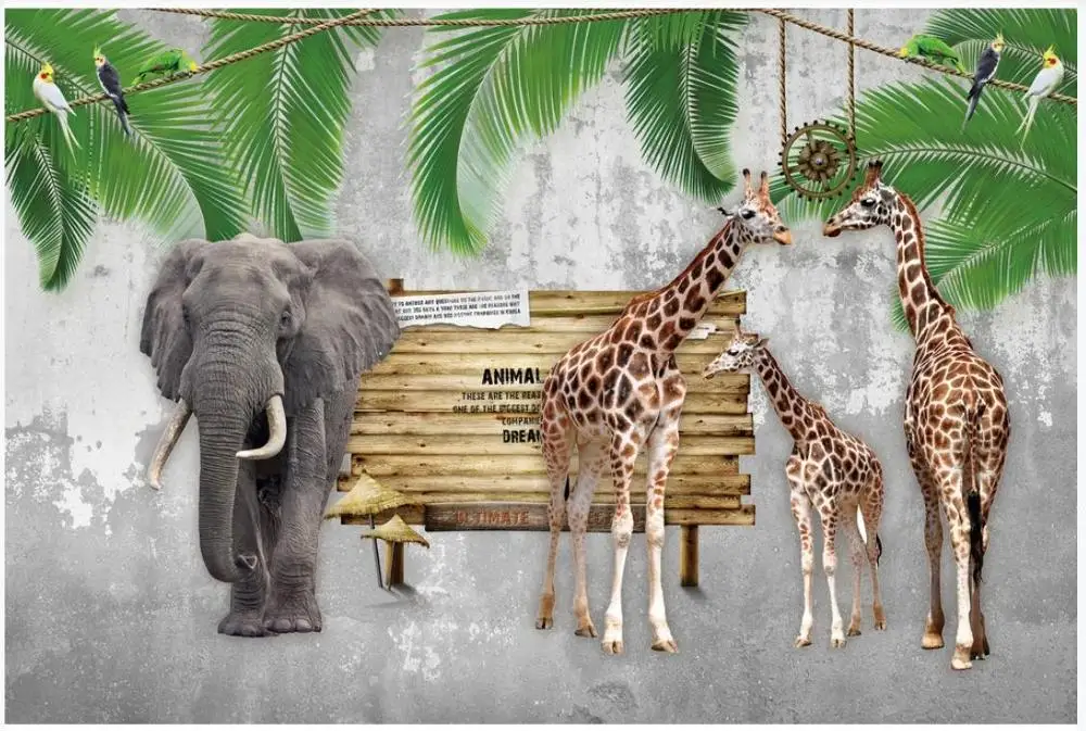 

Custom photo wallpaper 3d murals wallpaper for walls 3 d Simple elephant giraffe animal children room background wall papers