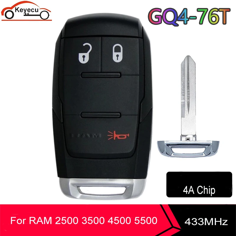 

KEYECU GQ4-76T Smart Remote Key Fob 434MHz PCF7953M / HITAG AES/ 4A Chip for 2019 2020 2021 RAM 2500 3500 4500 5500 P/N:68374994