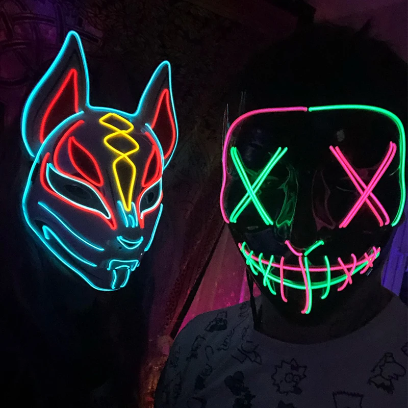 Костюм для косплея на Хэллоуин маска светящаяся мигающая светодиодная Маска
