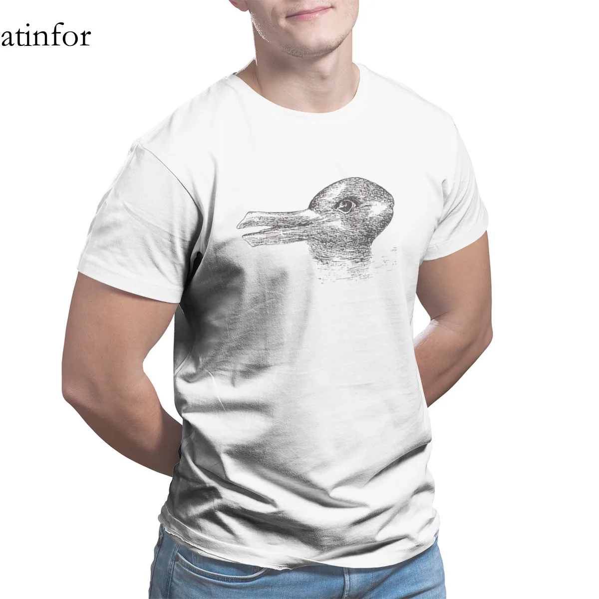 

Duck Rabbit Illusion T-Shirt Custom Fashion Sleeve Streetwear 4XL 5XL 6XL Retro Men Clothing 24991