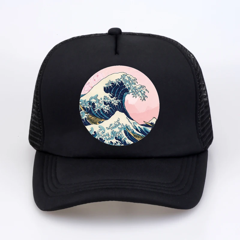 

The Great Retro Wave Japan Anime men Trucker hat Vaporwave Kanagawa Baseball cap Women Summer Mesh Trucker hat bone