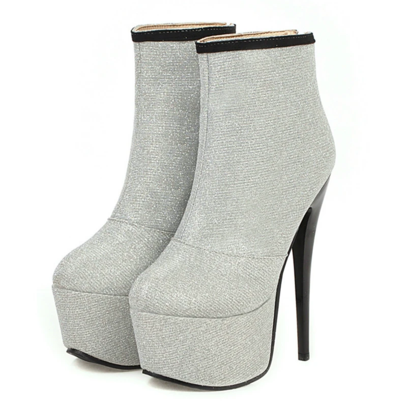 

Женские ботильоны на высоком каблуке 16 см, серебристые, зимние, 2020