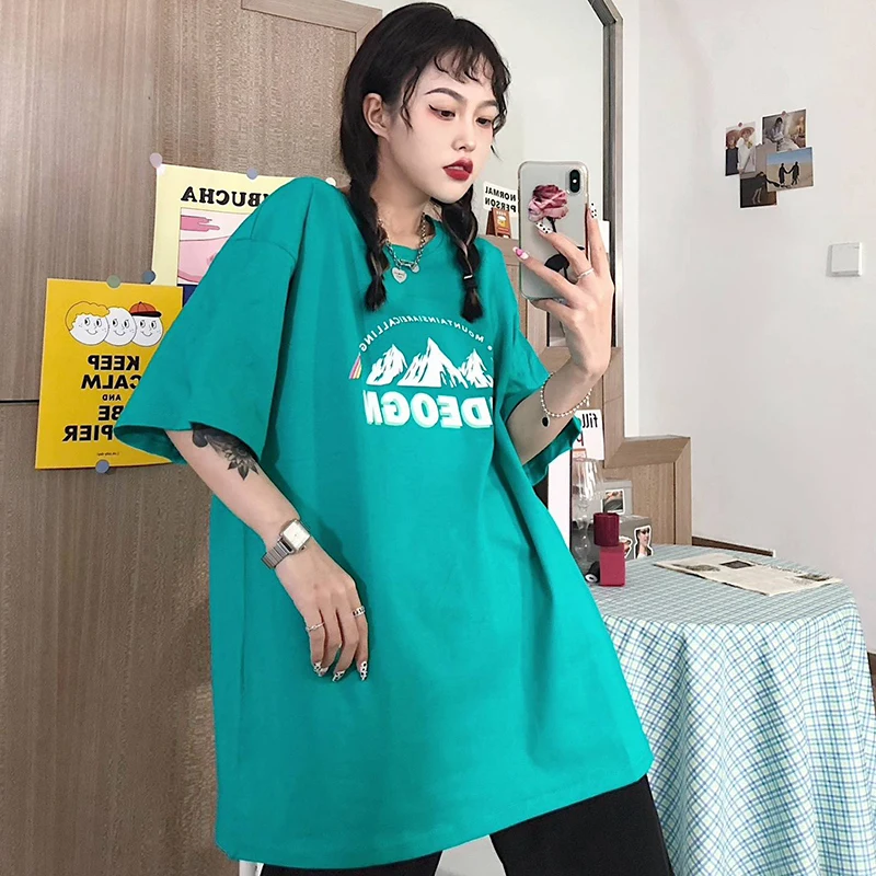 Женская футболка с коротким рукавом свободная в Корейском стиле Харадзюку ретро