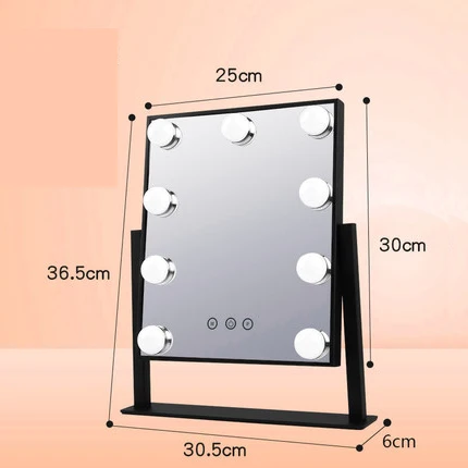 9Bulbs Black(25x30) Освещенное зеркало для макияжа с 12x 3W затемнения светодиодный лампы Косметика Голливуд зеркала с подсветкой сенсорный Управление белый - Цвет: 9Bulbs Black(25x30)
