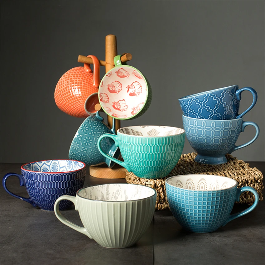 Creative ceramic cup Nordic style Mug Cup large capacity relief European coffee breakfast milk | Дом и сад
