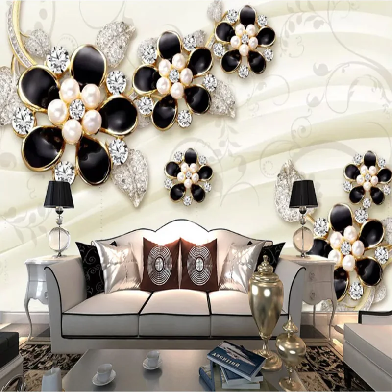 

Wallpaper Home Decoration 3d Embossed Jewelry Wallpaper Flower Black Wallpaper For Living Room Wall