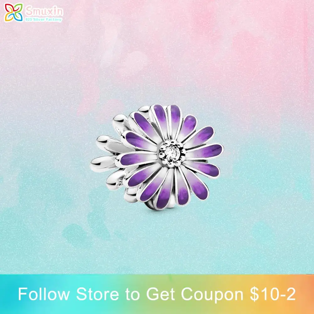 

Smuxin 925 Sterling Silver Charm Purple Daisy Charm fit Original Pandora Bracelets for Women Jewelry Making Girl DIY Jewelry