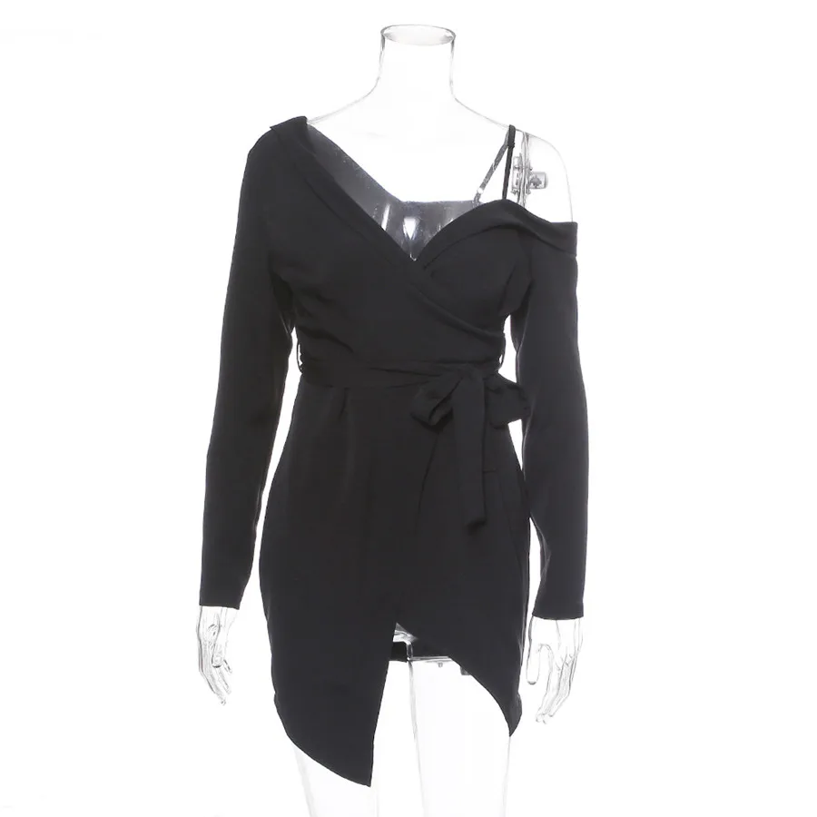

Asymmetric Off Shoulder V-Neck Dress Party Sheath A Line Plain Short Dresses Women Elegant High Street Autumn Dresses