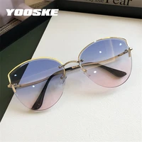 yooske brand rimless sunglasses women luxury cat eye sun glasses ladies clear gradient sunglass 2020 diamond cutting lens