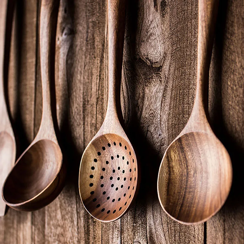 

Thailand Teak Natural Wooden Tableware Cooking Ladle Turner Long Rice Colander Soup Skimmer Cooking Spoons Scoop Kitchen Tool