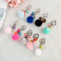 1pc cute gummy bear with puffer ball keychain flatback resin pendant charms resin keyring for woman jewelry