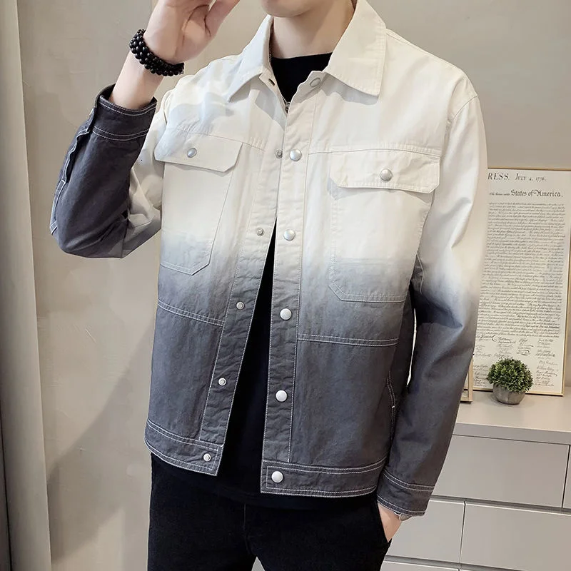 2021 Men's New Coat Denim Gradient Fitting Tooling Trend Casual Streetwear Cultivate One's Morality Autumn Tidal Current Best