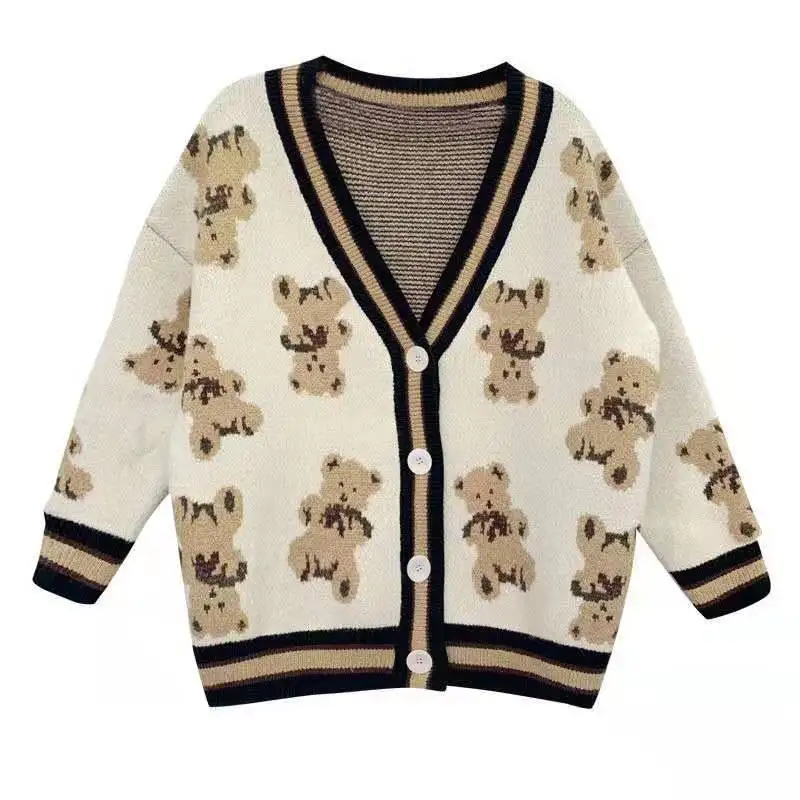 

Sweater cardigan women's autumn new style Korean loose-fitting retro style contrast color age-reducing knitted jacket