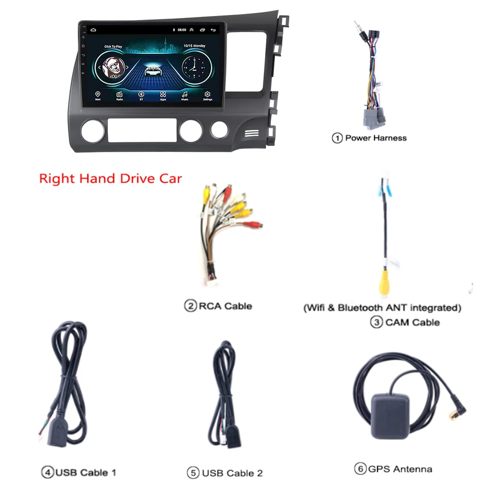 For RHD Автомагнитола для RHD Honda Civic 8 FK FN FD 2005-2012 мультимедийная система dvd-плеер аудио стерео Android 8,1 1" Поддержка Carplay SWC - Цвет: For RHD