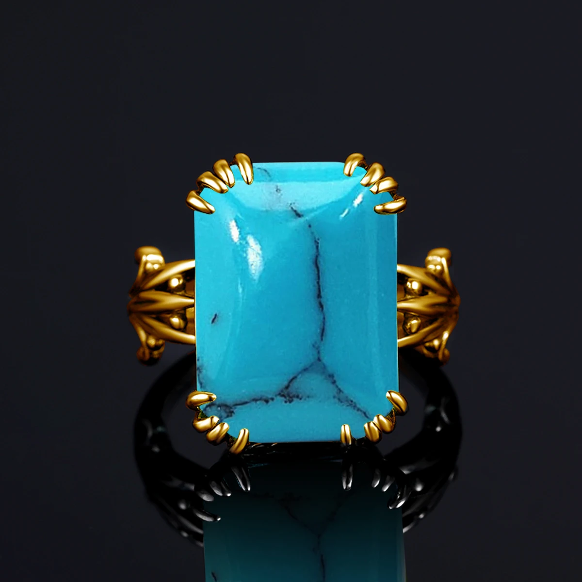 

Silver Chakra 925 Sterling Silver Ring 14K Gold Jewelry For Women Big Gemstones Turquoise Bohemia Style Luxury Jewelry Wholesale