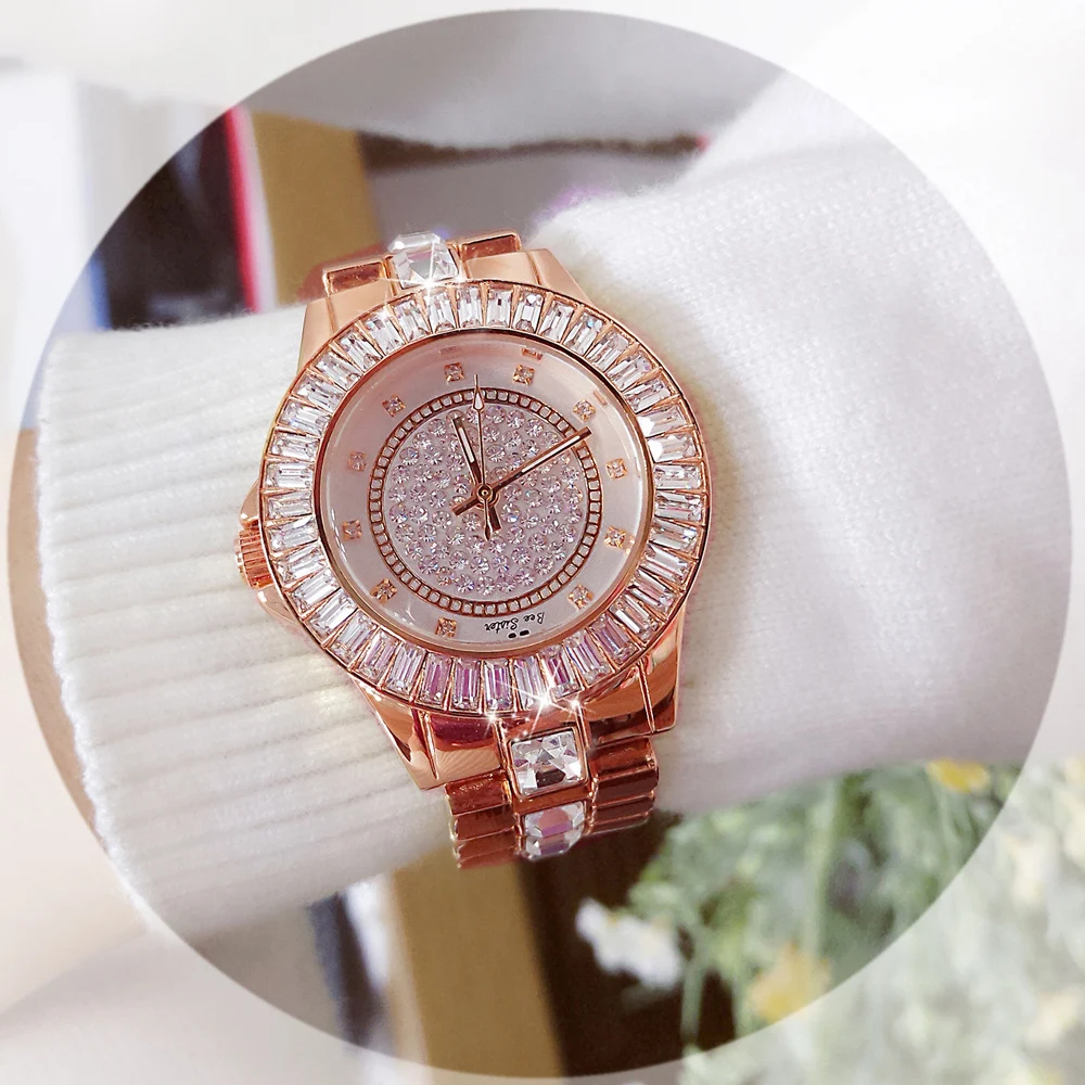 

2020 Ladies Watch Full Diamond Fashion Luxury Rhinestone Watch Women Bayan Kol Saati Gold Silver Women Watch Montre Femme Saat