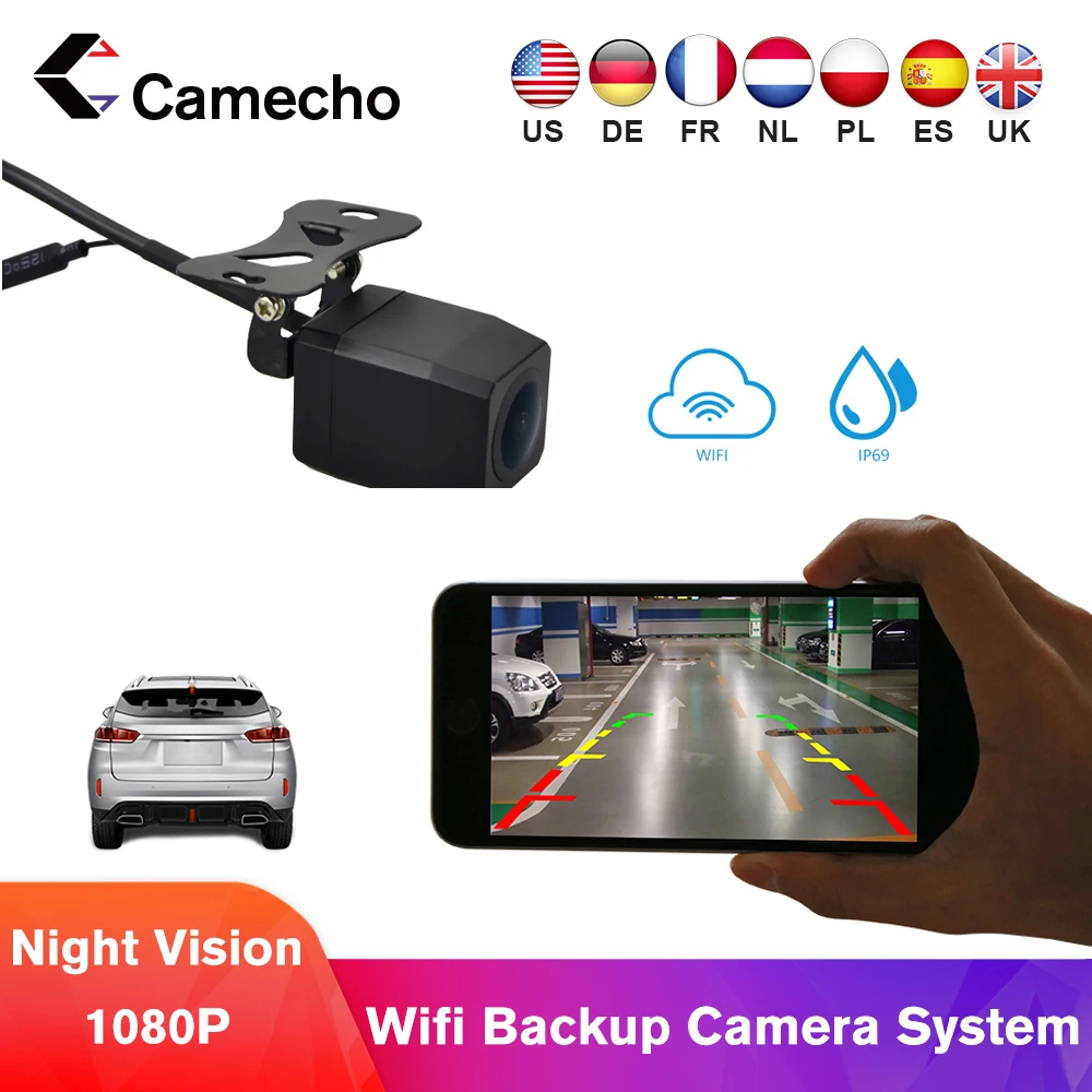 Беспроводная камера заднего вида Camecho 1080P Full HD резервная водонепроницаемая с Wi Fi и