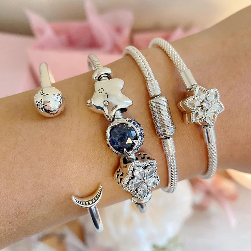 

New Silver Cute Star clip winter crystal Elevated Beads Fit Original Pandora charms silver 925 Bracelet Bead Jewelry making