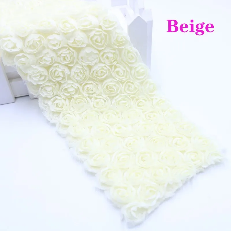 Beige 1 м/лот 6 ряд шифоновая Роза цветочная кружевная отделка шифоновая кружевная ткань ленты DIY ручной работы аксессуары для волос материал Костюмы Декор - Цвет: Beige