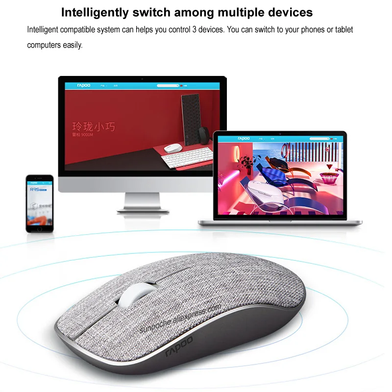

Multi-mode Wireless Mouse, Bluetooth 3.0/4.0 RT 2.4G Easy-Switch Connects to Laptop Tablet Smart-Phone, Silent Mice