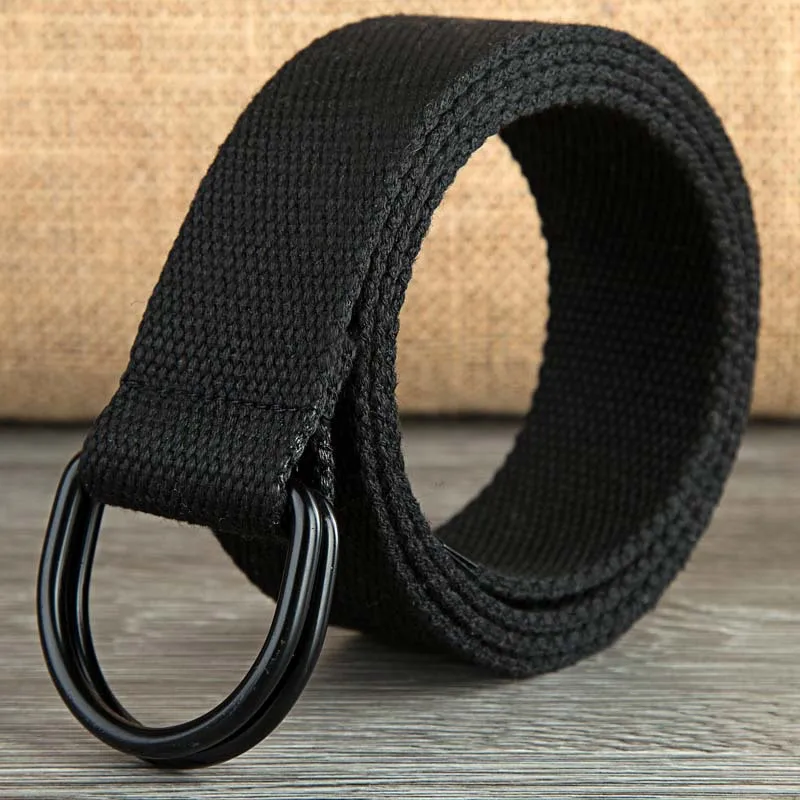 

110-160cm Long Punk Canvas Belt Men Women Jeans Decorative Double D Ring Metal Buckle Belt Fashion Street Style Wild Waistband