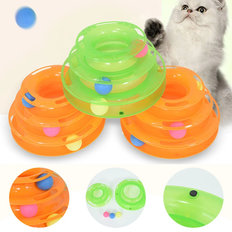 

Three Levels Pet Cat Toy Tracks Disc Cat Intelligence Amusement Training Plate Kitten Tower Plastic Triple Disc Pet Toys Ball