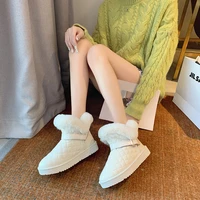 2021 winter waterproof and warm womens snow boots thick plush ladies thick soled nude boots round toe casual flat cotton boots
