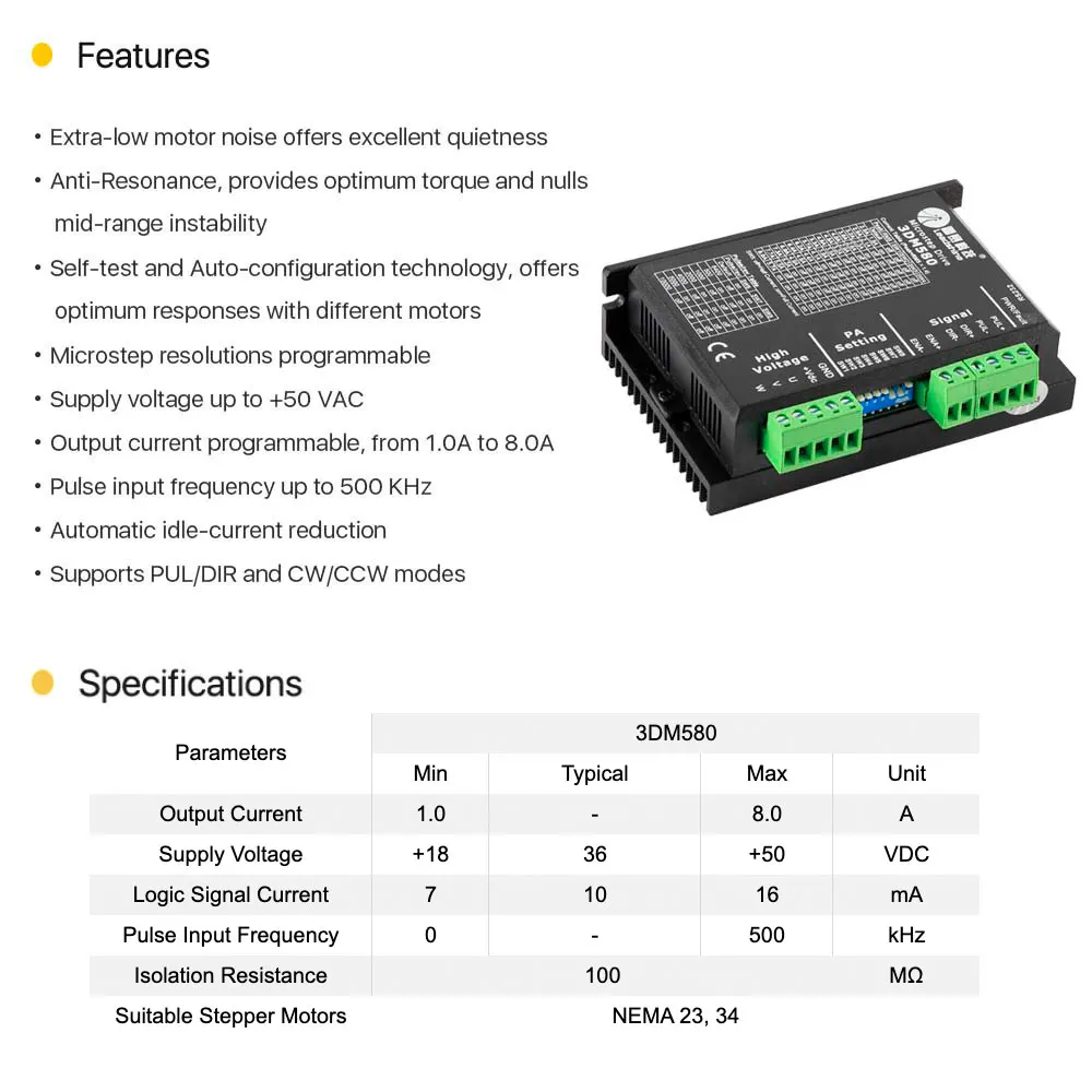 Leadshine 3 фазы 3DM580 шаговый двигатель драйвер 18-50VDC 1,0-8.0A для Co2 Лазерная Гравировка режущие машины агенты нужны оригинальные