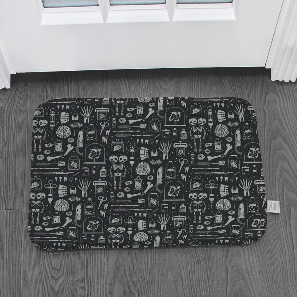 Темные коврики для межкомнатных дверей с принтом черепа Нескользящие дверные