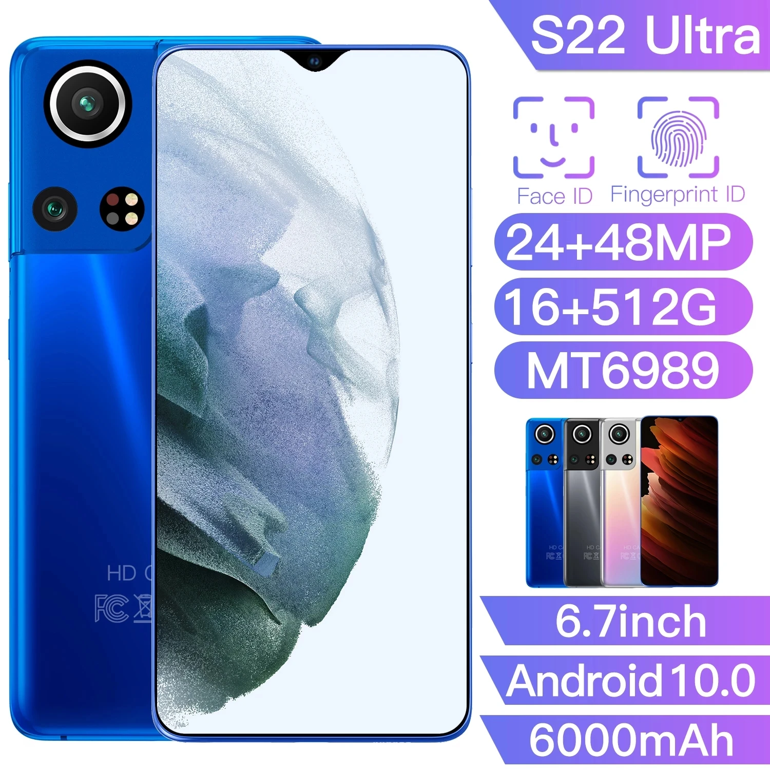 

Galay S22Ultra Smartphone, Global Version, 6.7 Inch, 6000mAh, 16GB, 512GB, 48MP, MTK6989, 10 Core, Face ID, 4G, 5G 4 sold
