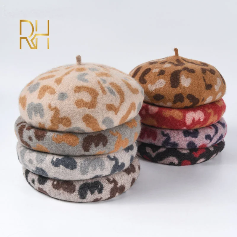 Женские береты с камуфляжным принтом теплые шерстяные модные французская зимняя