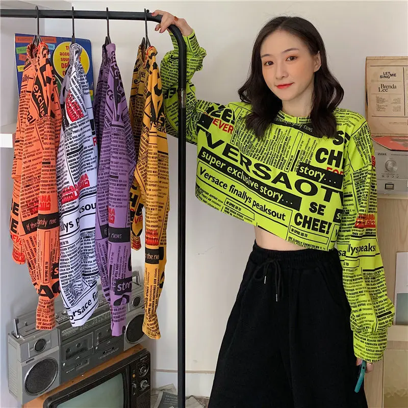 

Short Top Women 's Design Sense 2021 New Internet Celebrity Sneaky Design Midriff-Baring Loose Long Sleeve T-shirt