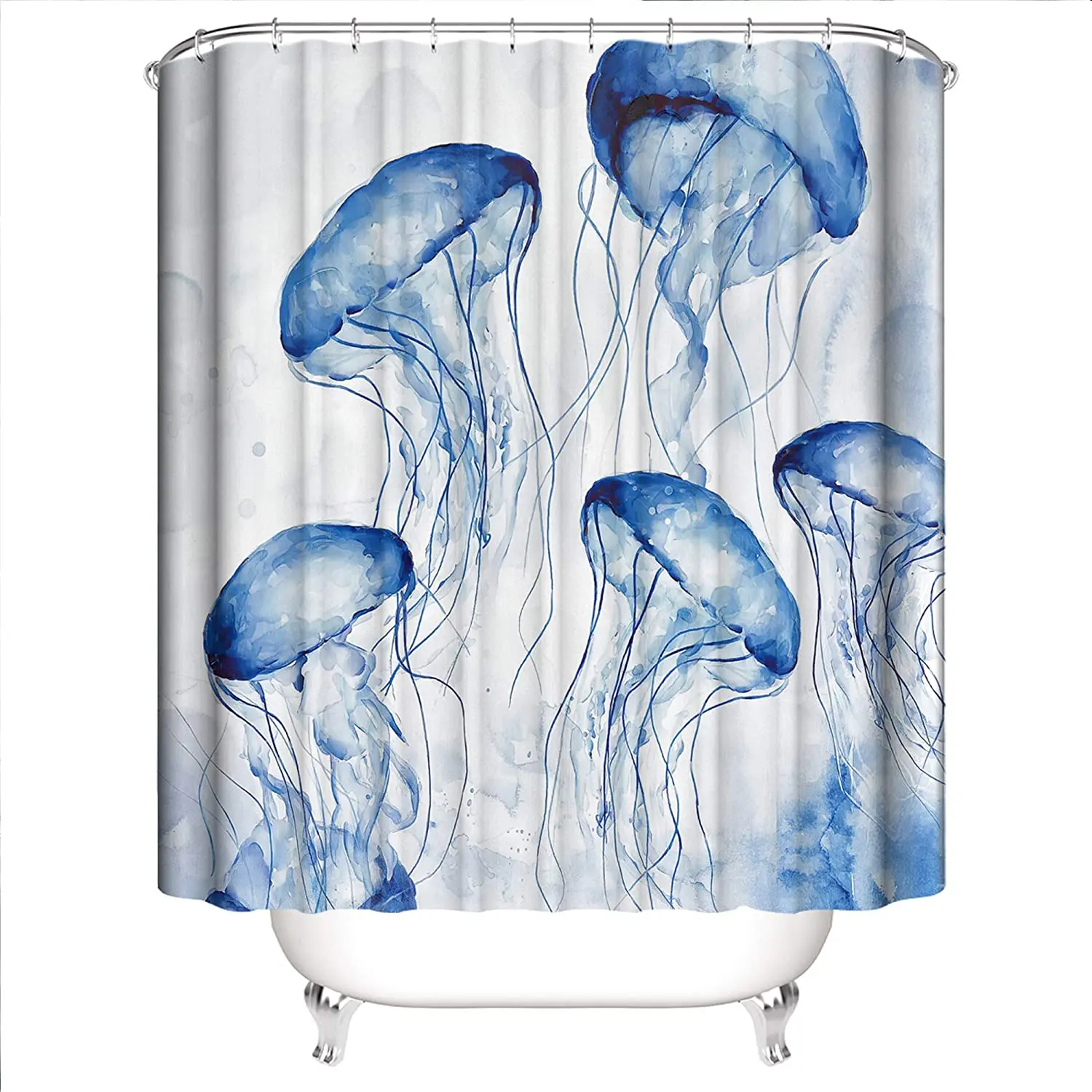 

Jellyfish Shower Curtain Watercolor Exotic Sea Ocean Creature Aquatic Animals Print Cloth Fabric Bathroom Decor Set with Hooks