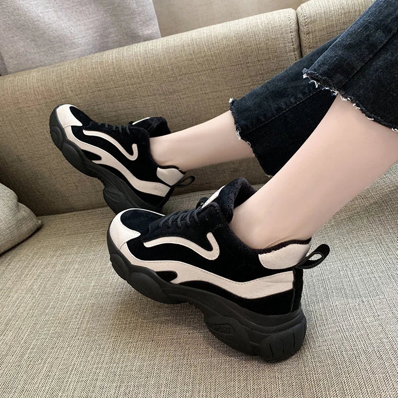 Смешанные цвета Замшевые женские Сникеры на платформе Вулканизированная обувь