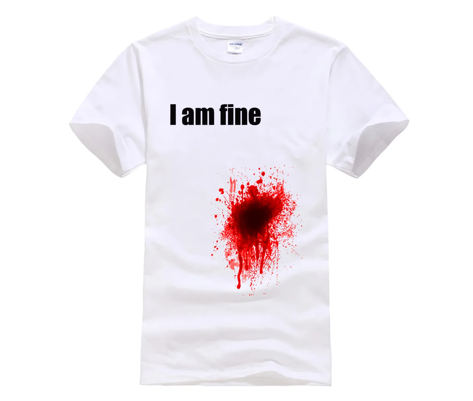 

Новейший дизайн, классные и милые летние мужские и женские Забавные футболки с коротким рукавом, модная футболка «получите shot I am fine кровь», ...