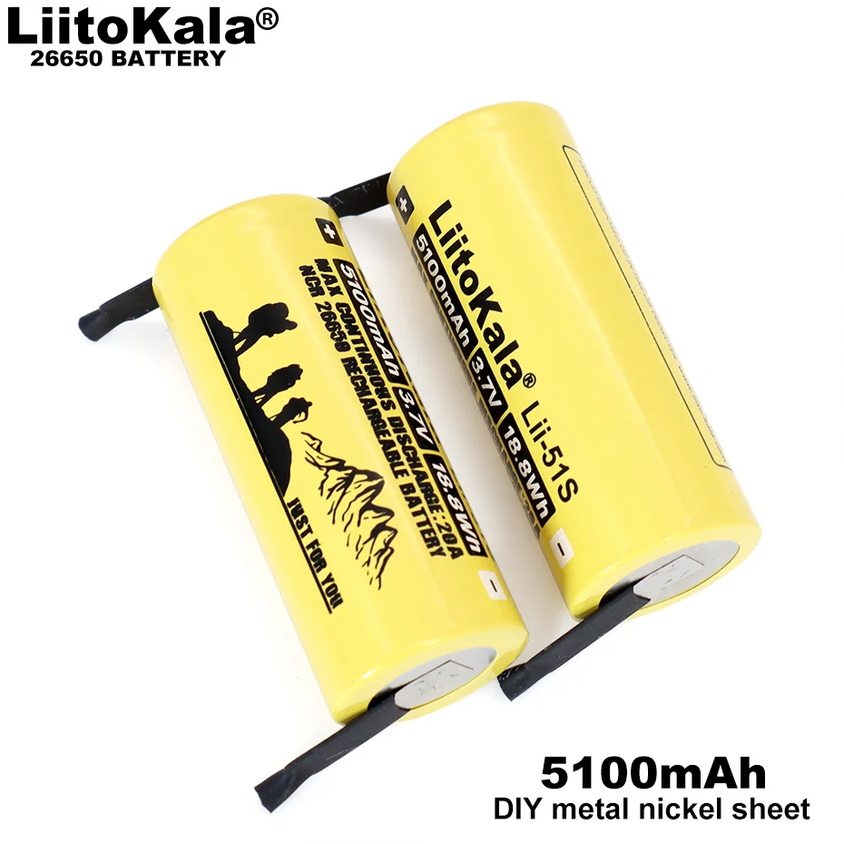 

3-12PCS Liitokala Lii-51S 26650 20A rechargeable battery, 26650A lithium Batteries 3.7V 5100mA Suitable for flashlight+Nickel