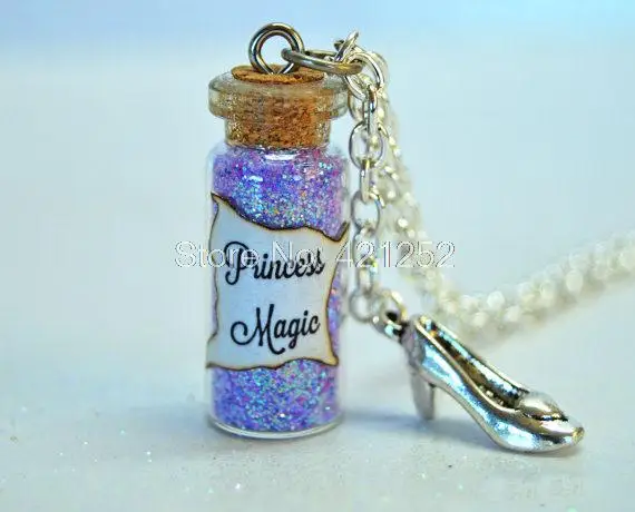 

12 шт. волшебное ожерелье принцессы в стеклянной бутылке с подвеской в виде тапочек ожерелье в стиле полезных лесных существ