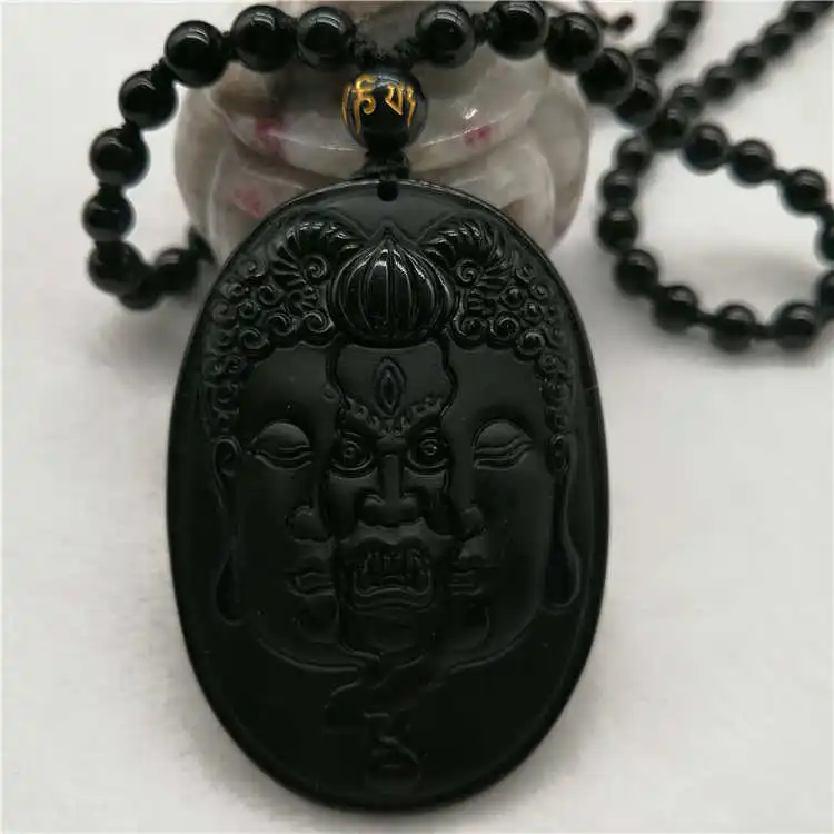 Натуральный черный обсидиан ювелирные изделия кулон ожерелье резной между