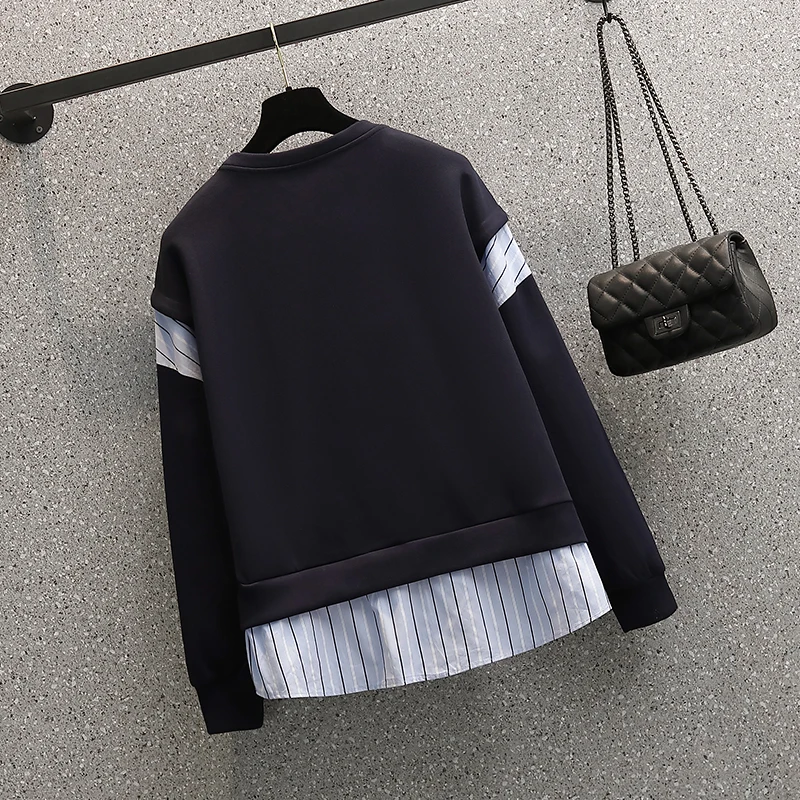 Женский свободный пуловер в полоску с длинным рукавом и круглым вырезом | Женская