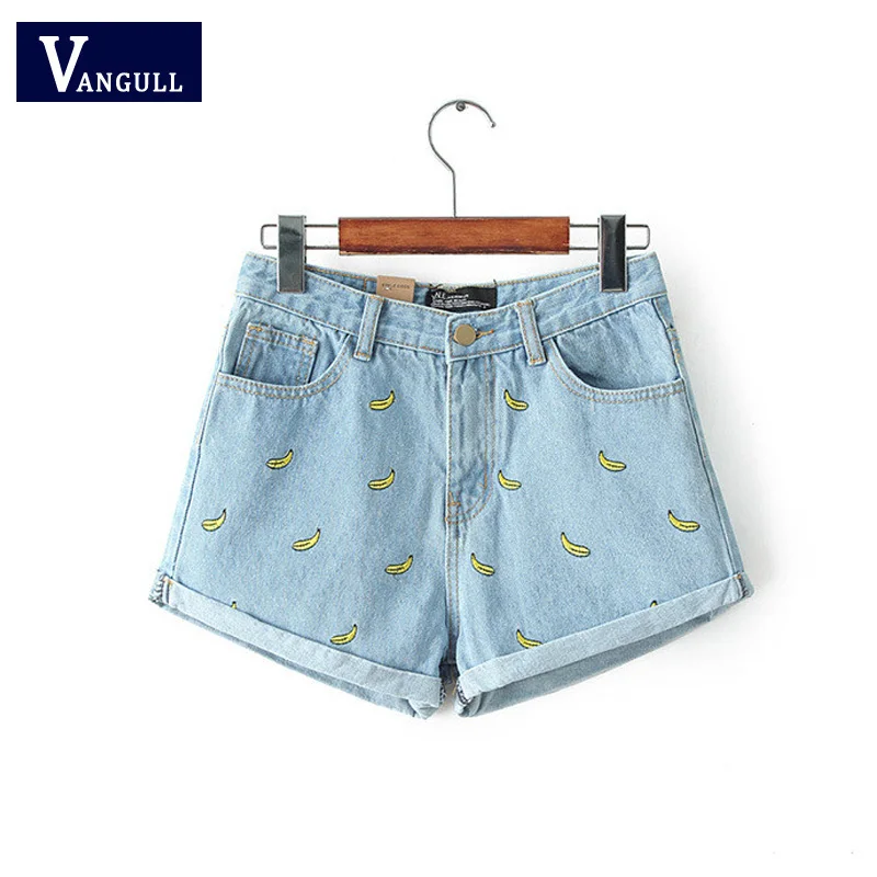 Новый стиль весна лето модные женские джинсовые шорты джинсы с вышивкой банана