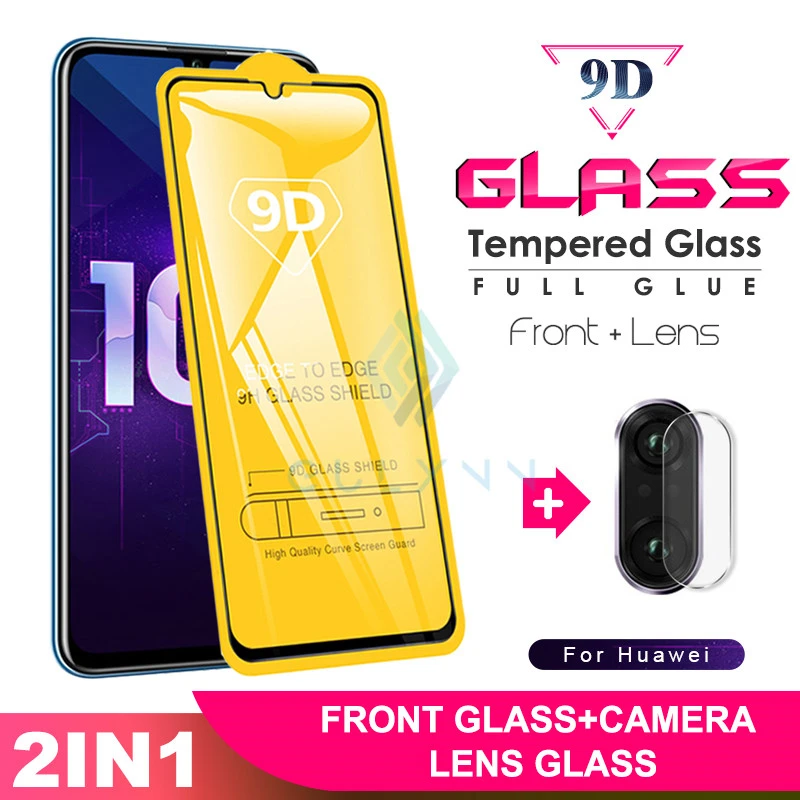 Закаленное стекло для Honor 8A 8X 8C 9X Защитное Huawei Nova 3i 6 4 5 5T 2 в 1 камеры 9D полная