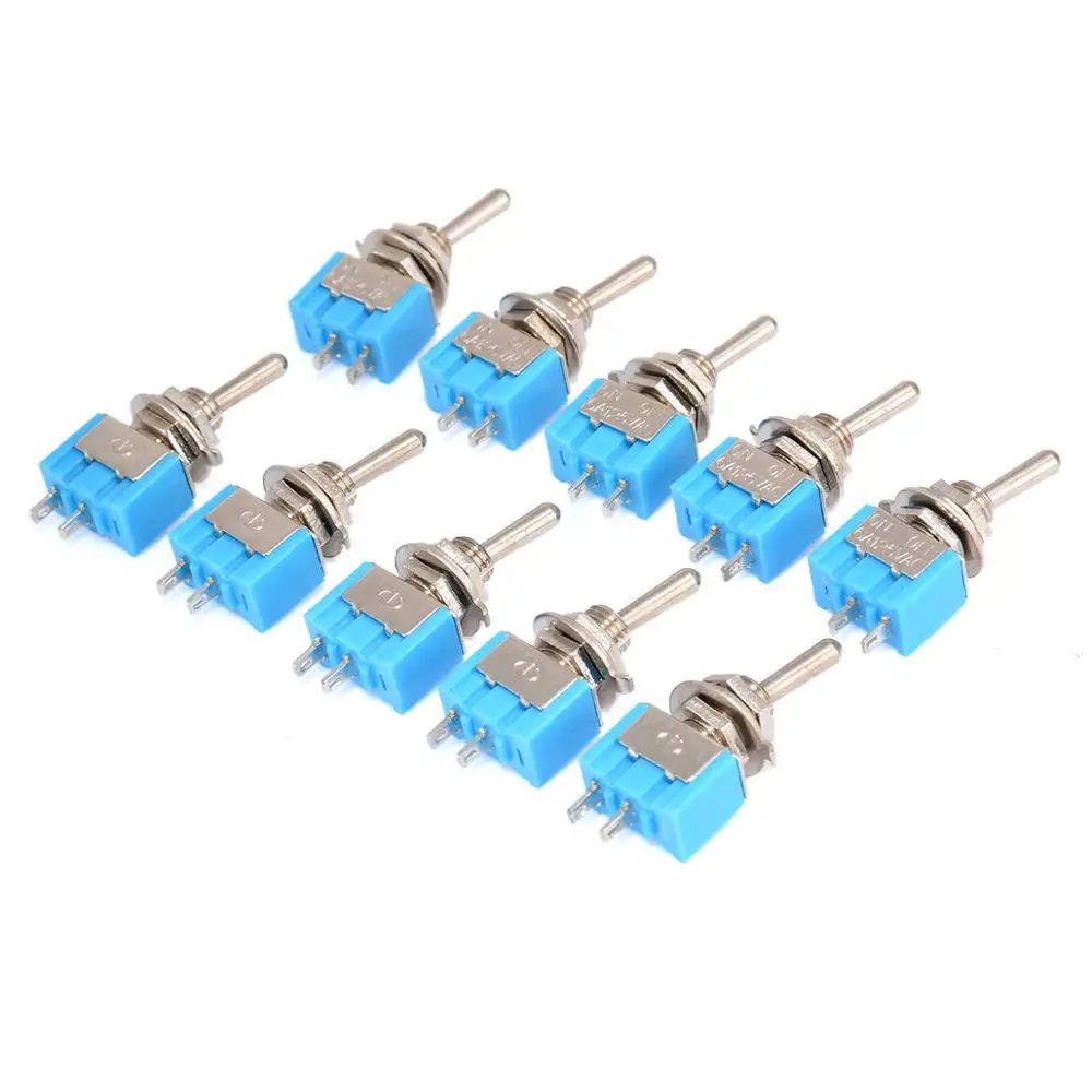 

10Pcs MTS-101 2 Pin SPST Switch ON-OFF 2 Position AC125V/6A 250V/3A 6mm Blue Mini Toggle Switches