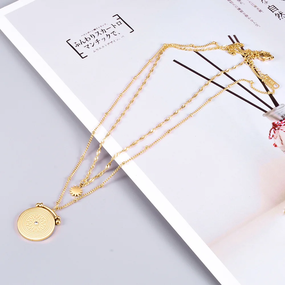 Винтажное римское ожерелье Золотое колье из нержавеющей стали Бриллиантовая