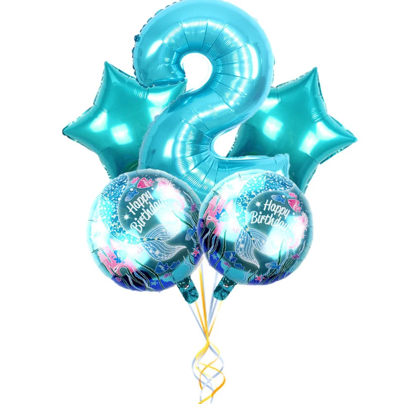 5 шт./лот вечерние воздушные шары из фольги с изображением русалки 32 дюйма синие