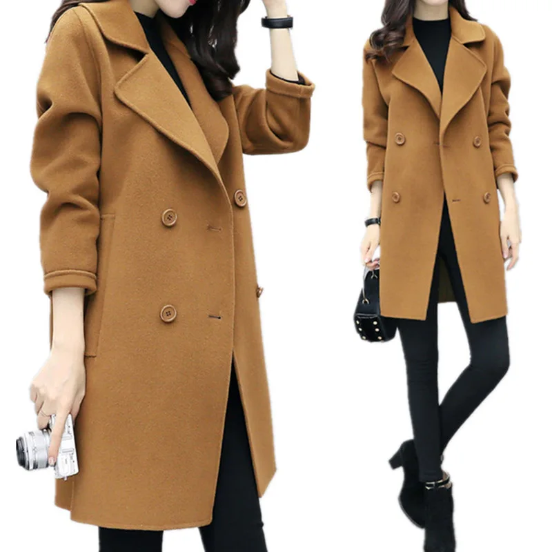 

Autumn Winter Women Casual Coats Turn-down Collar Warm Long Sleeve Slim Lapel Cardigan Outwear XRQ88